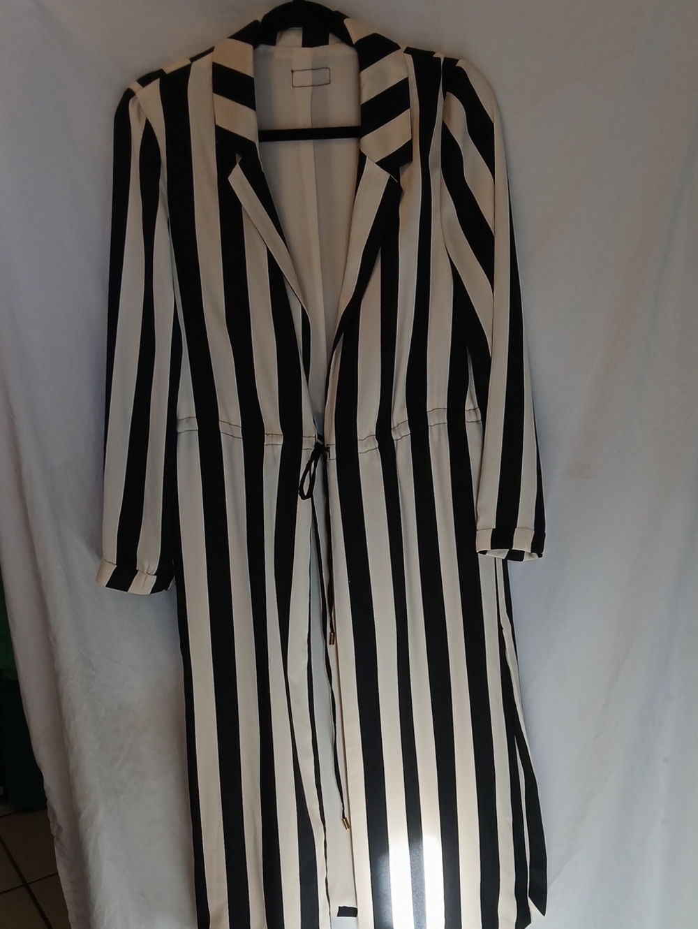 Source Unknown Black & White Vertical Stripe Duster Coat
